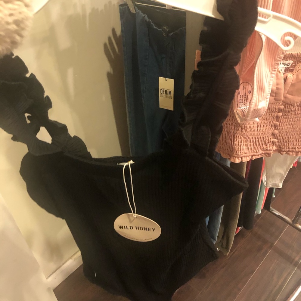 Black rib knot bodysuit wild honey